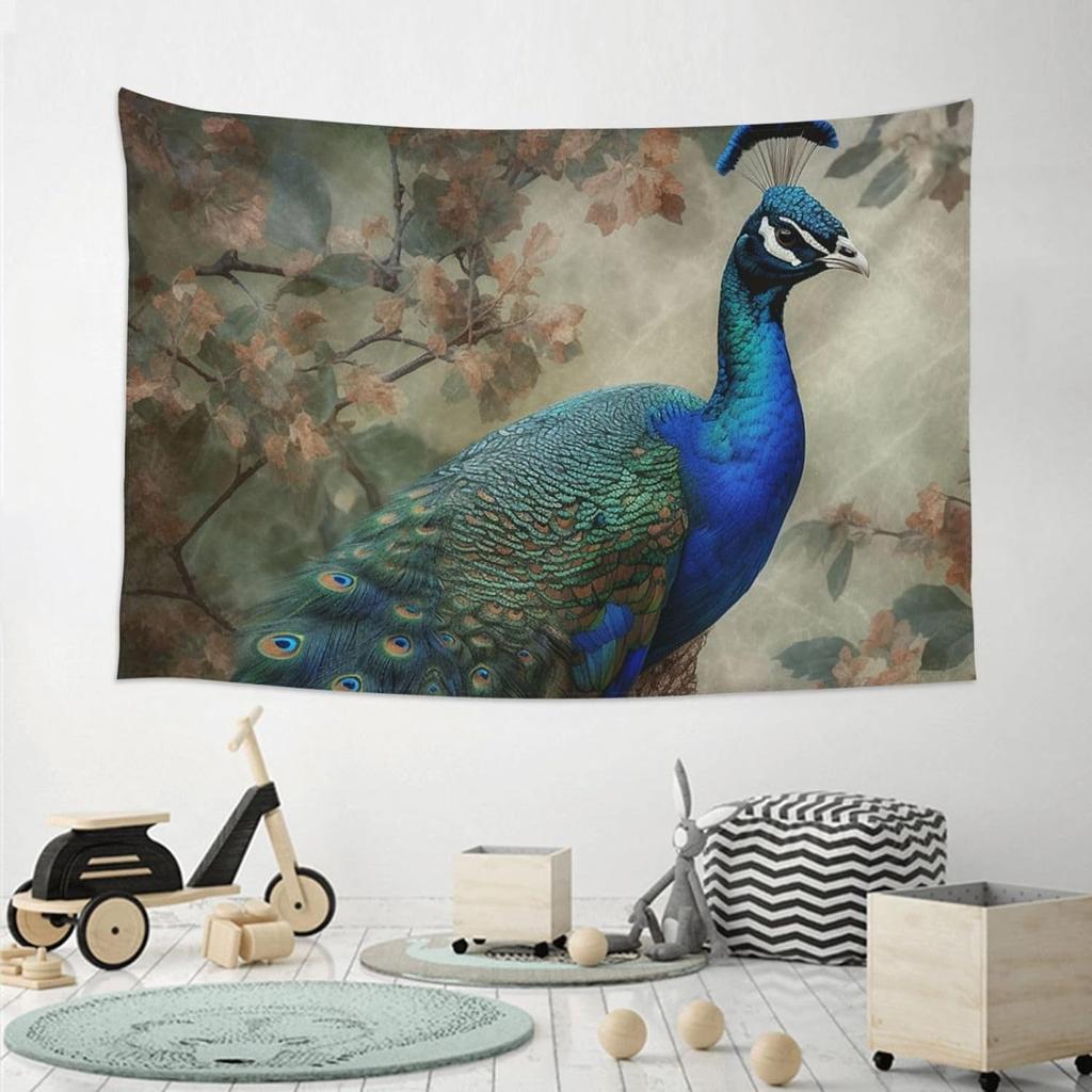Exotic Peacock Tapestry Wall Hanging Bohemian Jungle Art Tropical Nature Decor Large Size Peacock Picture for Living Room Bedroo