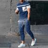 Men's Tracksuit Printed Sportswear Summer Short Sleeved T-shirt Trousers Suit Casual Joogers 2 Piece Sport Tshirts Long Pant Set
