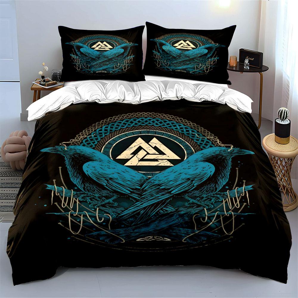 Blue ravens and Valknut. Bedding sets Duvet cover sets Duvet covers Pillowcases(1 * Duvet Cover 2 * Pillowcases, without duvet insert)