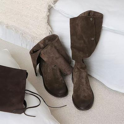 Корейские сапоги до колена, ковбойские сапоги в западном стиле, женские ретро-полированные сапоги на наборном каблуке, универсальные ботинки Мартин-рыцарь