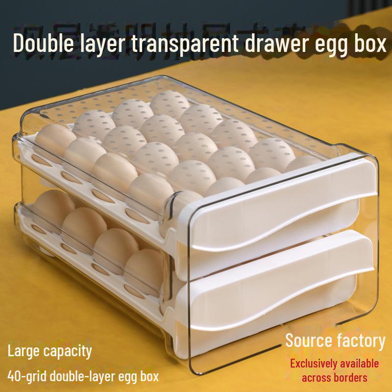 Double-Layer PET Transparent Egg Storage Box for Refrigerators