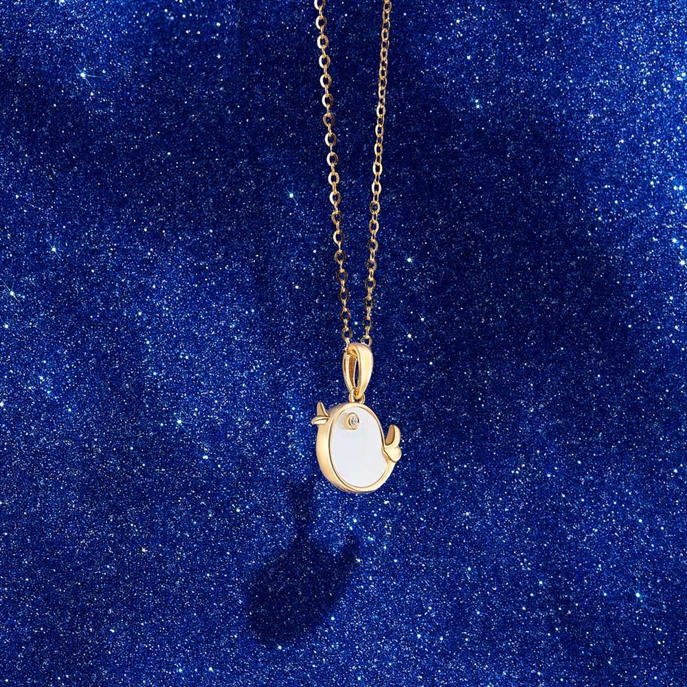 Diamond Necklace K18 Yellow Gold White Bird Motif Mother of Pearl Pendant 18K Birthday Anniversary Day Christmas Present Gift Wrapping Included