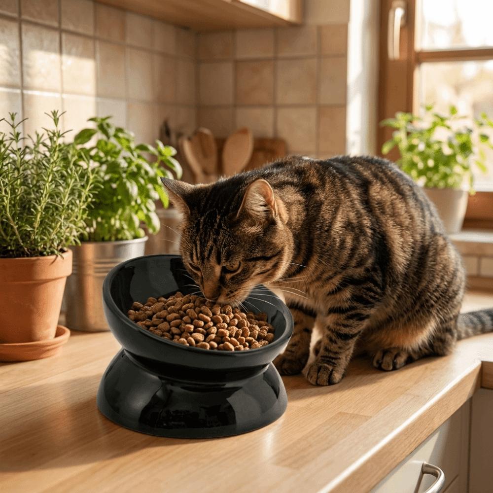 Flat Bottomed Ceramic Elevated Cat Bowl Anti Overturning Pet Food Dish  For Feeding Water
