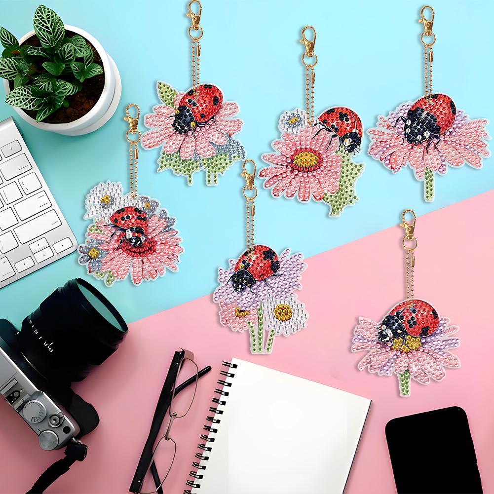 6шт полный сверлильный брелок специальная форма двухсторонний алмазный рисунок брелок божья коровка алмазный рисунок художественный брелок кулон