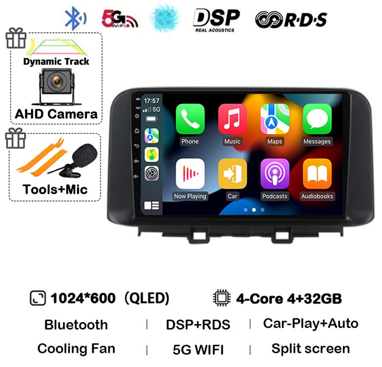 Автомагнитола Android 14 Carplay Auto для Hyundai Encino Kona 2018 2019 2020 2021 2022 GPS Мультимедиа Видео Авторадио Плеер