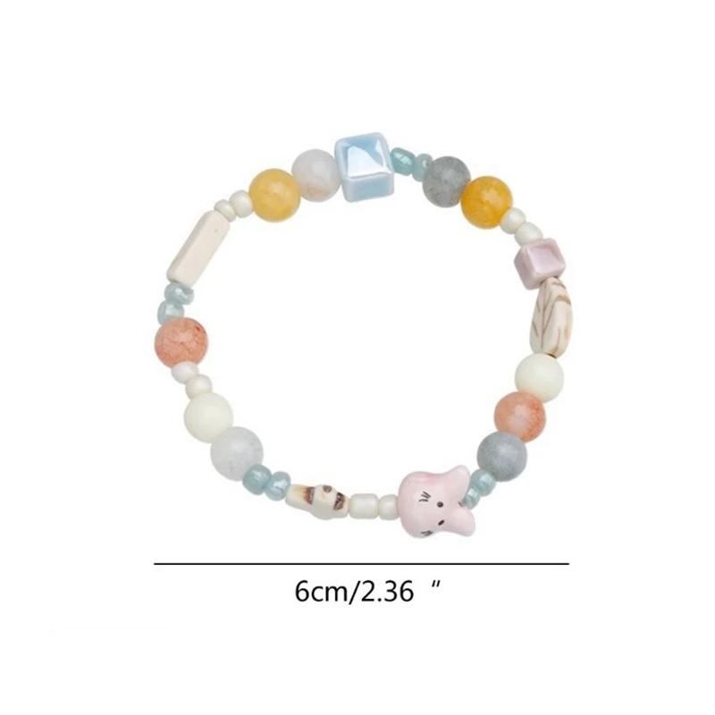 Эластичные браслеты из керамических бусин, нежные украшения в виде кроликов, милые круглые и квадратные браслеты из бусин