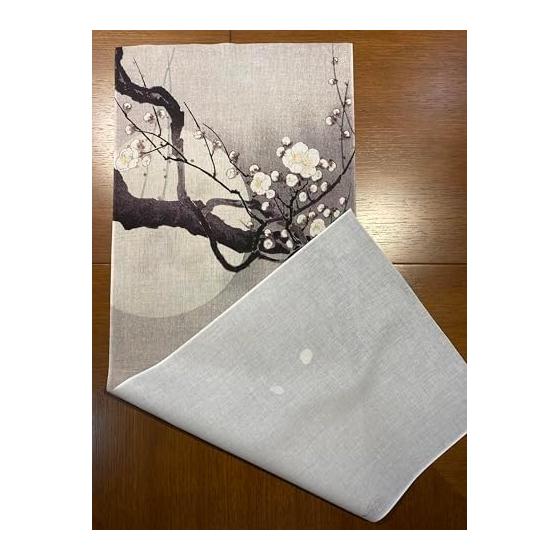 Ohara Koson White Plum Blossoms Under the Moon Ukiyo-e Tenugui (Japanese Towel) - Approx. 90x35cm, 100% Cotton, Made in Japan