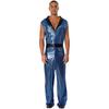 Retro 1920s Disco Outfit for Men M-3XL Metallic Shiny Plaid V Neck Lapel Sleeveless Wide Leg Jumpsuit for Club Rave Stage