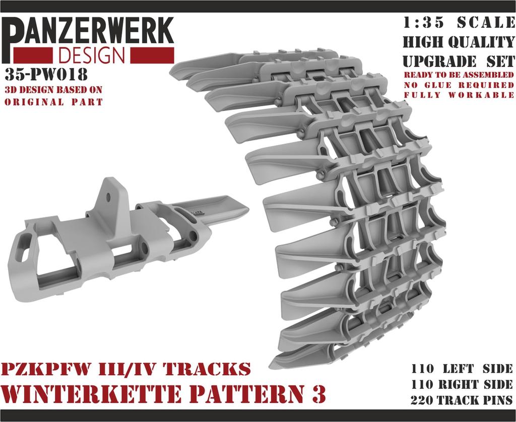 Panzerwerk Design Tank 40cm Winterkette C Movable Track Plastic Model Parts WR35018 1/35 No. 3/4