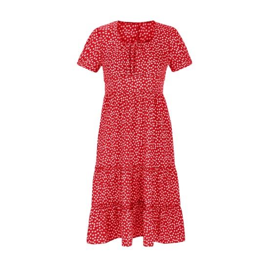 Women Dress Small Flower Print Patchwork A-line Flowy Hem Square Neck Short Bubble Sleeves Pleated Shirring Dating Vacation Midi Dress