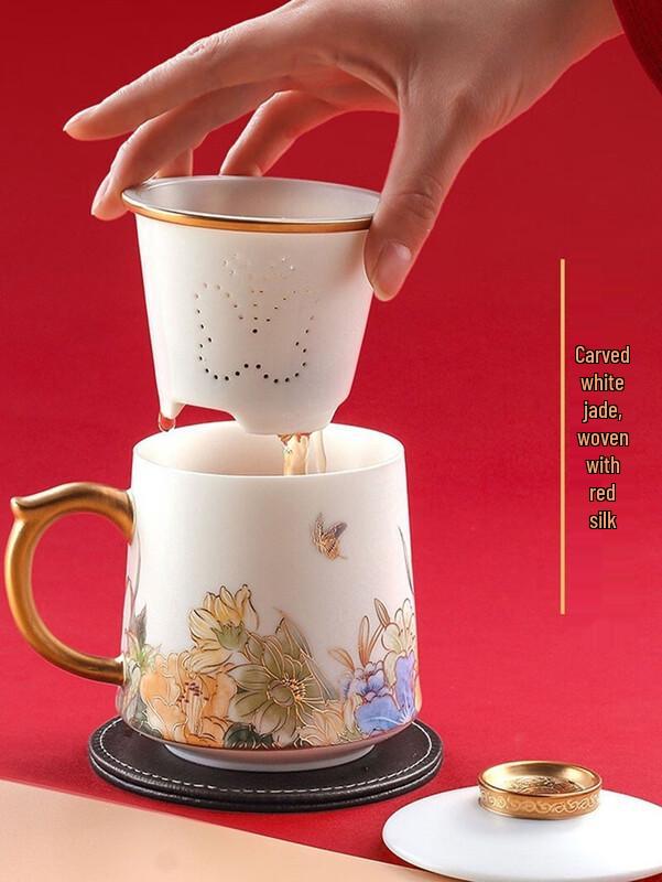 Dehua Hand-Painted Ceramic Tea Infuser Cup