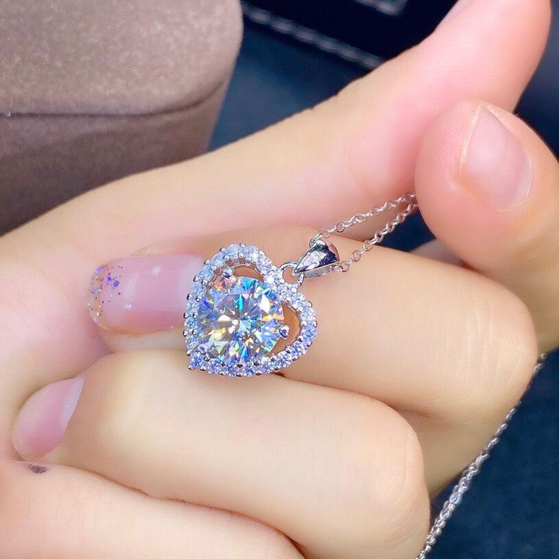 3 Carat Heart-Shaped Simulated Moissanite Pendant with Eight Hearts & Arrows, PT950 Plated - Hot Seller for Women