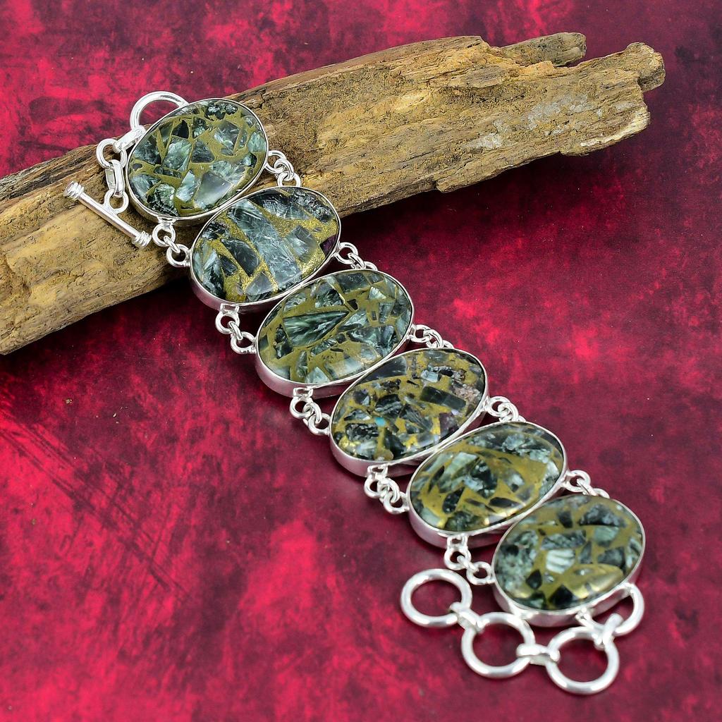 Copper Seraphinite Gemstone Jewelry, 925 Solid Sterling Silver Necklace & Bracelet Jewelry Set, Handmade Chain Jewelry Set Gift For Girl