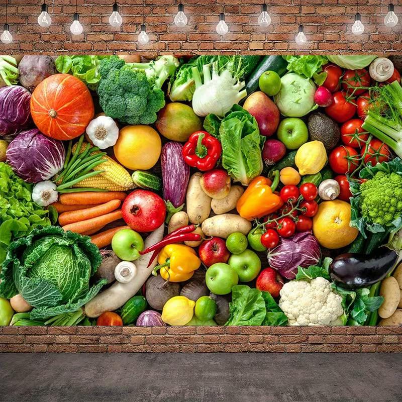 2D Гобелен со здоровой едой, Ткань с фоном из разнообразных свежих продуктов