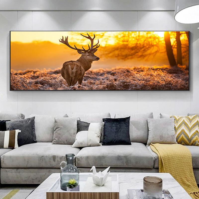 Олень в лесу постеры и принты закат пейзаж настенное искусство животные холст картины фотографии гостиная домашний декор без рамки
