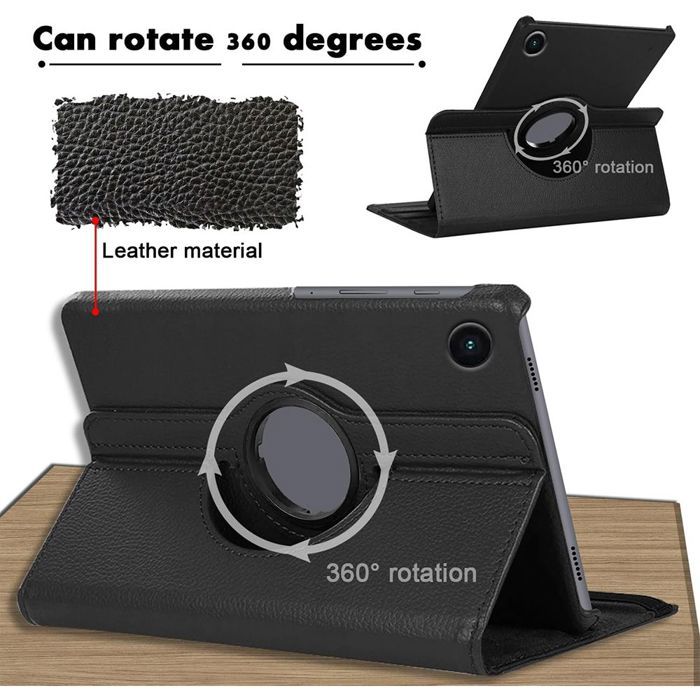 Coque + Verre Trempé pour Samsung Galaxy Tab A9 Plus / A11 Plus, Cuir PU avec Support Rotatif - Noir