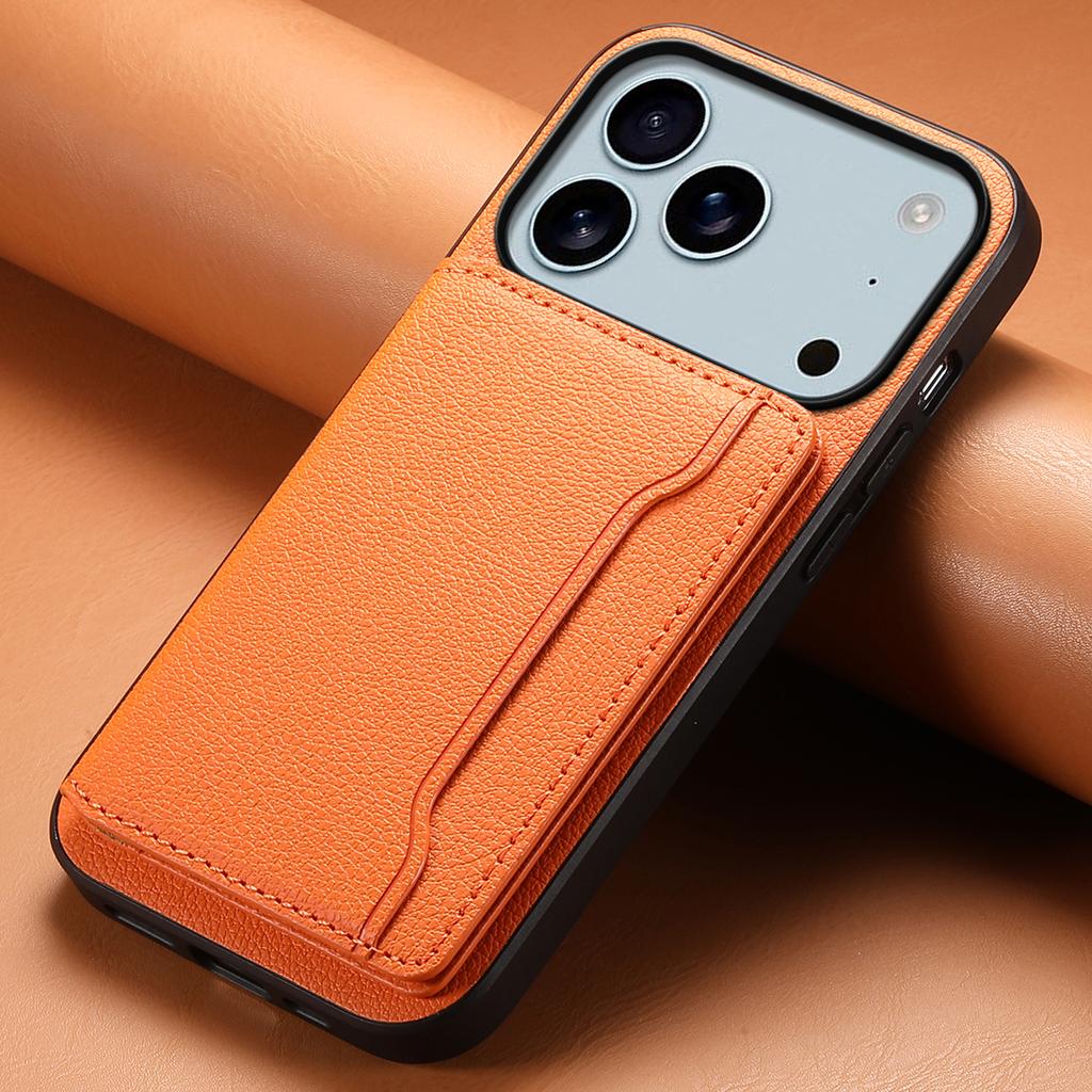Чехол для iPhone 17 Pro Max с отделениями для карт, подставкой, текстурой телячьей кожи, задняя крышка для телефона