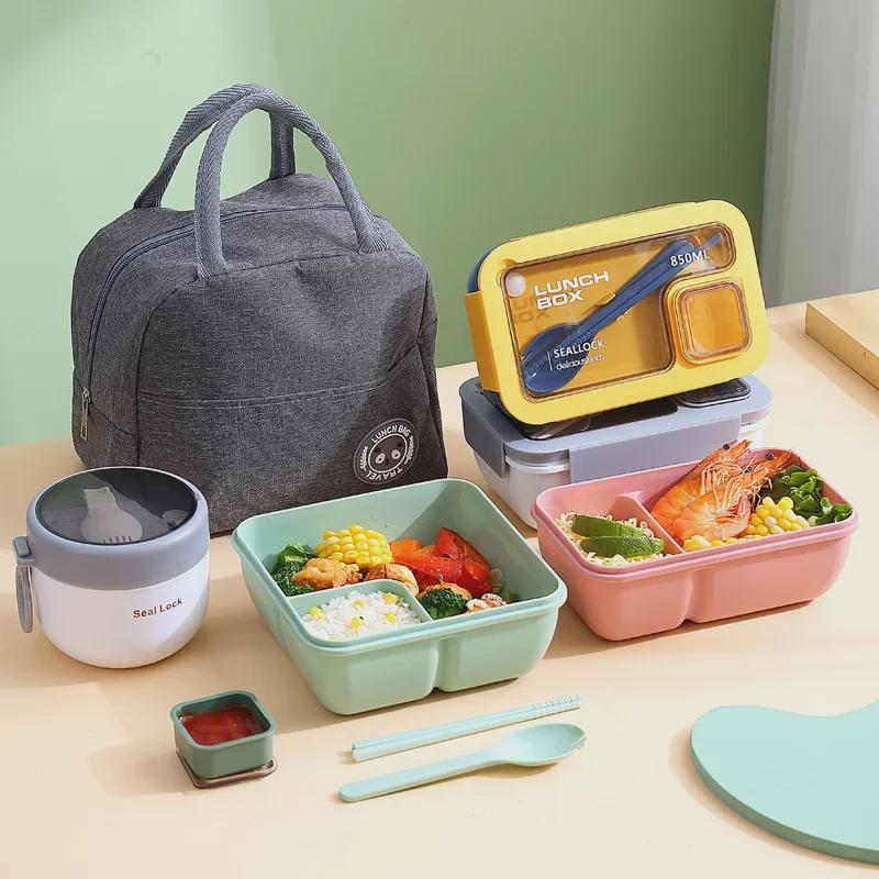 Portable Japanese Single-Layer Lunch Box - Microwave Safe, Sealed, with Compartments for Students or Salads
