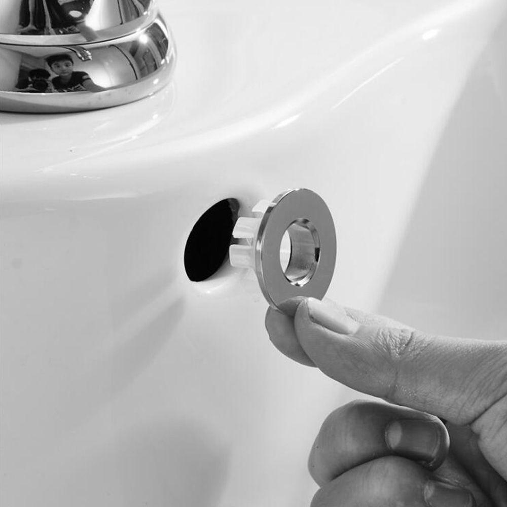 Plastic Sink Basin Faucet Brass Insert Chrome Ring Bathroom Hole Cap Overflow Cover