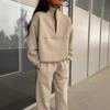 Мода Осень-Зима 2025 Повседневный костюм-двойка однотонного цвета с лацканами на молнии