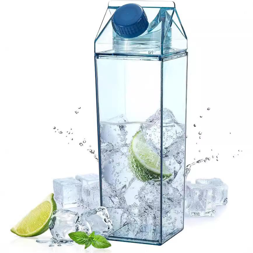 500/1000 мл Прозрачная бутылка для молока, коробка для воды, квадратная чашка для кофе, сока, чая, прозрачная емкость для хранения молока для занятий спортом на открытом воздухе, кемпинга, тренажерного зала