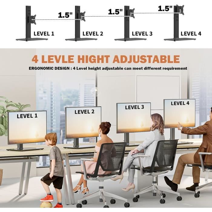 Support Moniteur - HEMUDU - 13-32 cm - Inclinable - Verre de sécurité - Charge max 35 kg