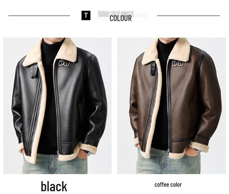 Мужская модная мотоциклетная куртка из овчины и ПУ-кожи - Короткая верхняя одежда из овечьей шерсти Осень/Зима