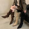 Big Tube High Heel Frosted Pointed Pile Boots Women's Thin Heel Long Tube Over Knee Fat Mm Thick Legs High Tube