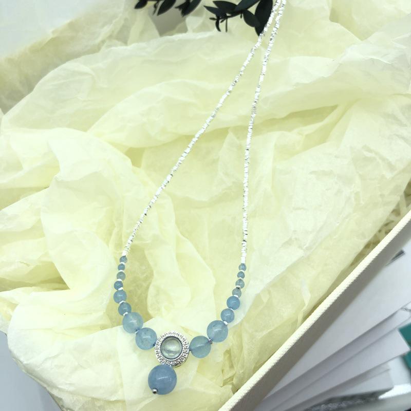 Ожерелье с градиентом из стерлингового серебра с аквамариновым оттенком - легкая роскошная цепочка на ключицу для женщин