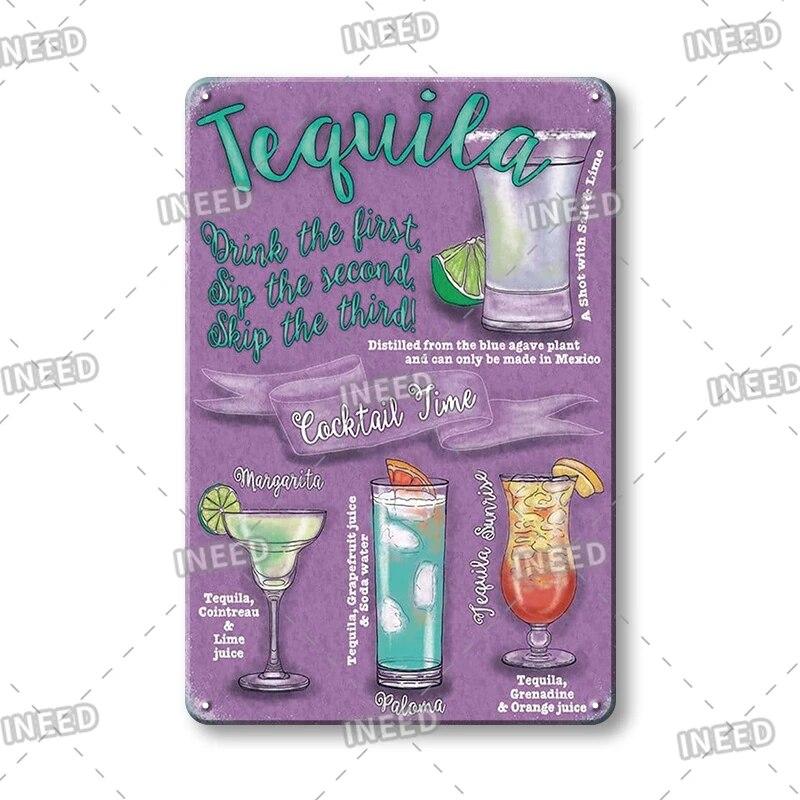 Retro Vintage Cocktail Recipe Tin Signs Metal Vintage Plaque Beer Metal Plate Decorative Plaque For Bar Pub Man Cave Wall Decor