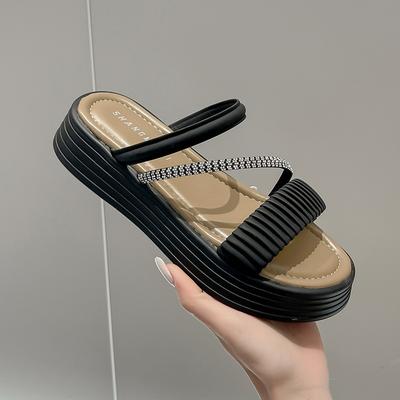Летние новые женские шлепанцы на платформе 2024 года, популярные летние шлепанцы на высокой подошве в стиле инс, домашние женские шлепанцы с перемычкой