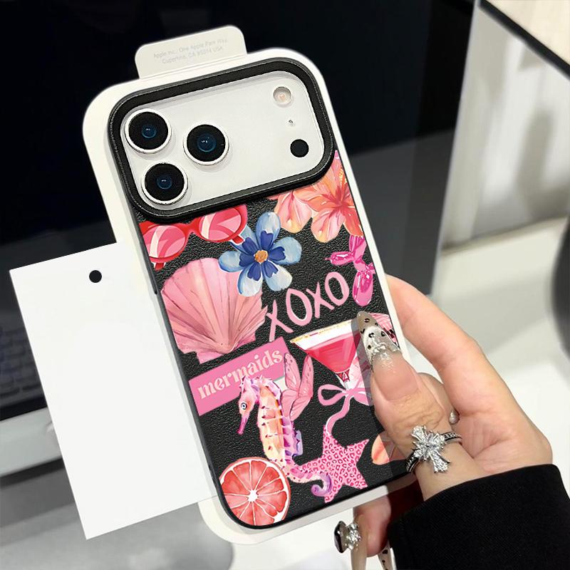 Для iPhone 17 Pro Max Чехол Роскошный Розовый Мультяшный Цветочный Узор Кожаная Текстура Силиконовая Крышка Для iPhone 16 Pro Max 15 14 13 12 11 16E Air