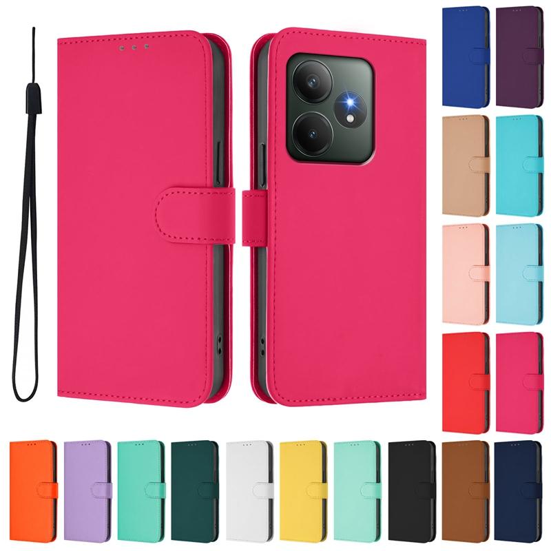 Чехлы RealmeGT6 для Realme GT 6, кожаные чехлы-книжки RealmeGT6, защитный слот для карт, однотонный чехол с узором личи