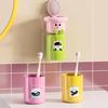 Cartoon toothbrush holder 1 set wall mounted non perforated bathroom storage rack cup storage accessory