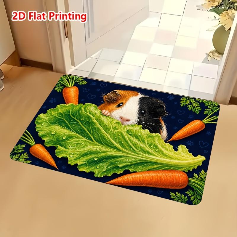 1pc, 2D Flat Printing Guinea Pig Vegetable Design Door Mat, Non-Slip Machine Washable Easy Clean Polyester Carpet, Suitable for Home And Outdoor Decor