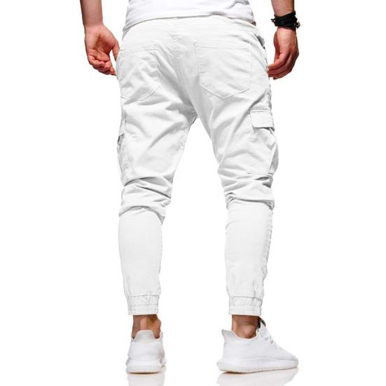 Men Thick Cargo Pants Drawstring Waist Warm Jogger Pants Autumn Winter