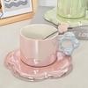 Pearl Glazed Flower Ceramic Coffee Cup Dish with Spoon Female Office Afternoon Tea High Beauty Water Cup