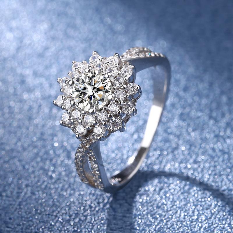 Серебряное кольцо S925, стерлинговое серебро S925, муассанит, подсолнечник, 8-символьное кольцо с микро-оправой, бриллиантовое кольцо, импортное, цвет D, чрезвычайно белый
