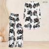 Women Plus Size Two Piece Set Round Neck Three Quarter Sleeve Cartoon Bulldozer Printed Flared Top Flared Pants