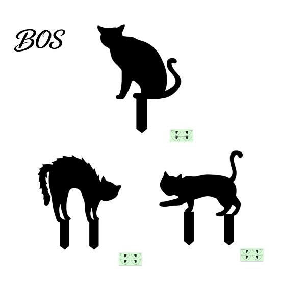 Black Cat Lawn Decor Halloween Garden Stake, Yard Sign with Glow-in-the-dark Sunproof Silhouettes Eyes, Waterproof Spooky Ghost Silhouette for Pathway