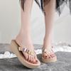 PP Grass Imitation Woven Flip-flops Women's Summer Fashion Outerwear Wedge Heel Beach Women's Feet Cold Slippers