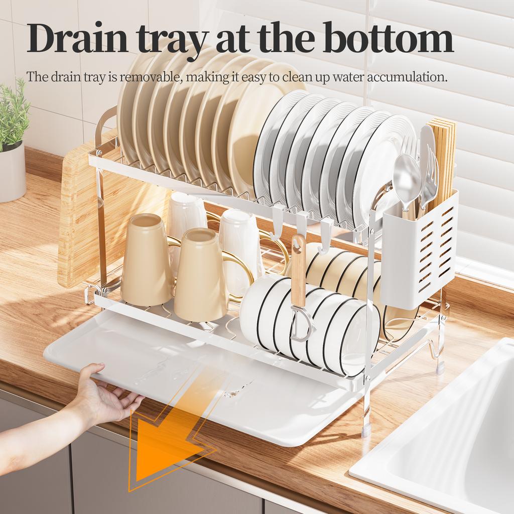 Door-Type Double-Layer Dish Rack (Flat Wire Style)