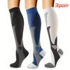 3pairs Men's Breathable Long Compression Socks, Outdoor Running Cycling Football Compression Sports Socks, Anti-fatigue Long Socks