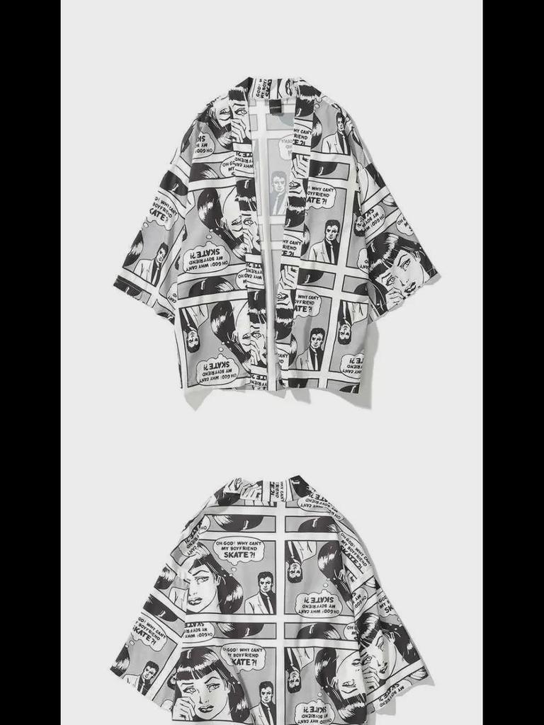 Кардиган-кимоно унисекс в стиле ретро укиеэ: Японско-китайский стиль, свободный крой, рукава 3/4