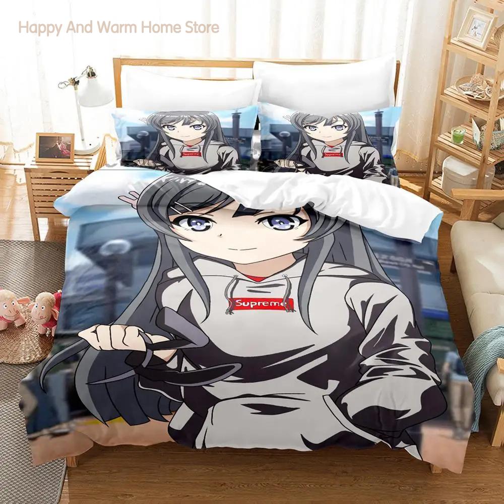 Комплект постельного белья Sakurajima Mai Single Twin Full Queen King Size Bed Set Aldult Boys Bedroom Duvetcover Sets 3D Print Anime bed