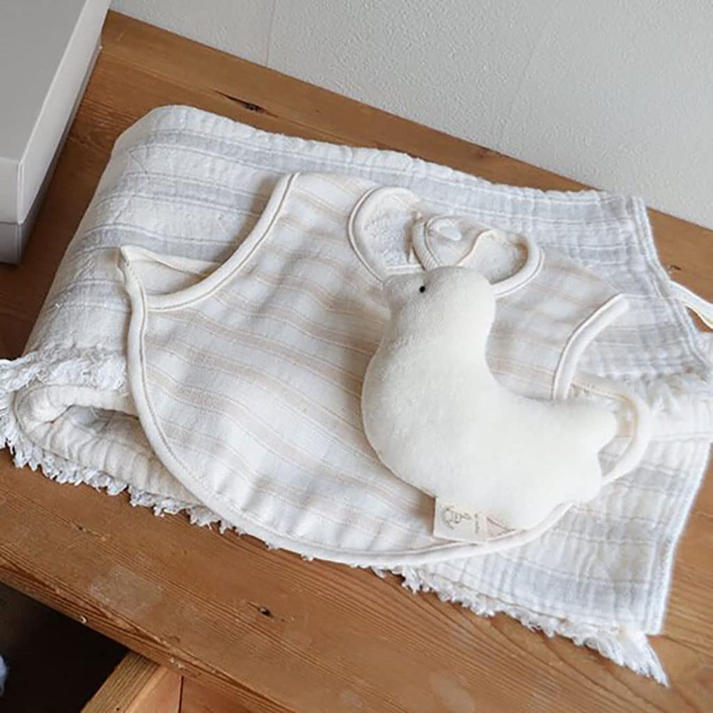 Tenimuho Baby Slub Gauze Bath Towel Bib Set & (Gray)