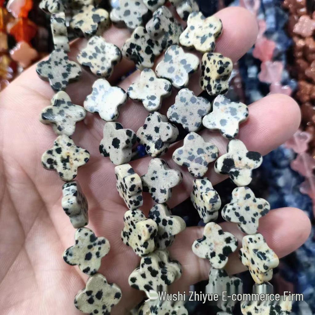 14mm Natural Crystal Agate Four-Leaf Clover Beads for DIY Jewelry