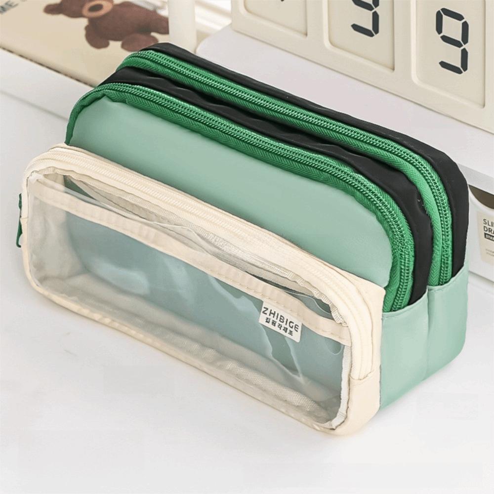 Цветной пенал с прозрачным карманом, многослойный пенал, новый пенал, для девочки