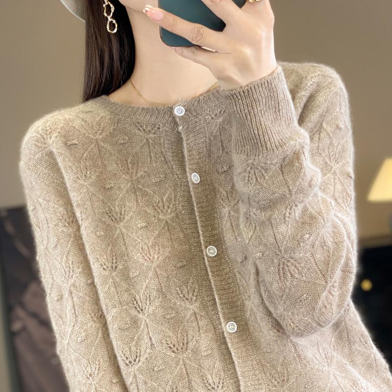 Women's Cashmere Cardigan Qinghe Cashmere 30% Cashmere 70% Wool Women's Autumn and Winter Cashmere Cardigan Soft and Warm