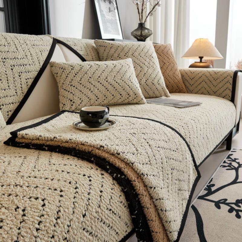 Простая плюшевая подушка для дивана с рябью, украшение для гостиной, противоскользящее полотенце для спинки, современная мода, все включено, стеганый универсальный чехол для дивана